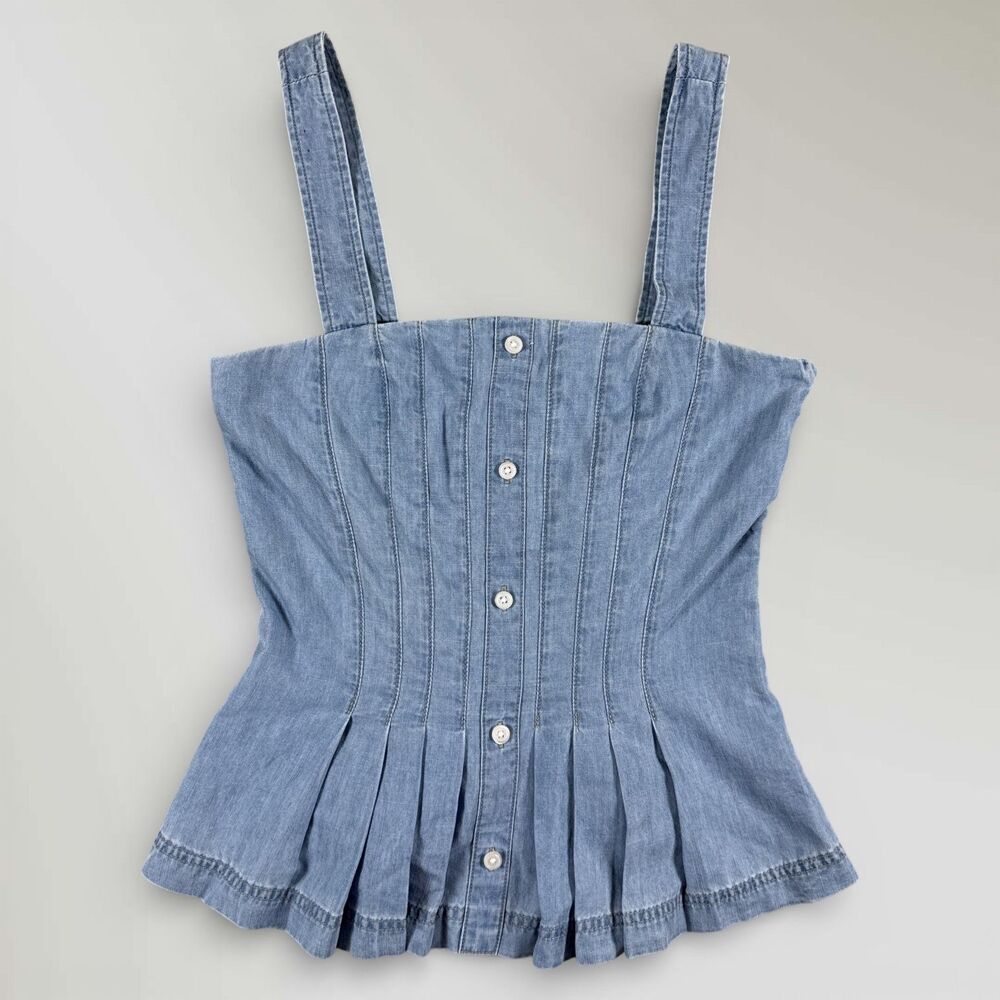 VERONICA BEARD Womens Laura Denim Top Cold Water Blue Square Neck Tank Sz 00